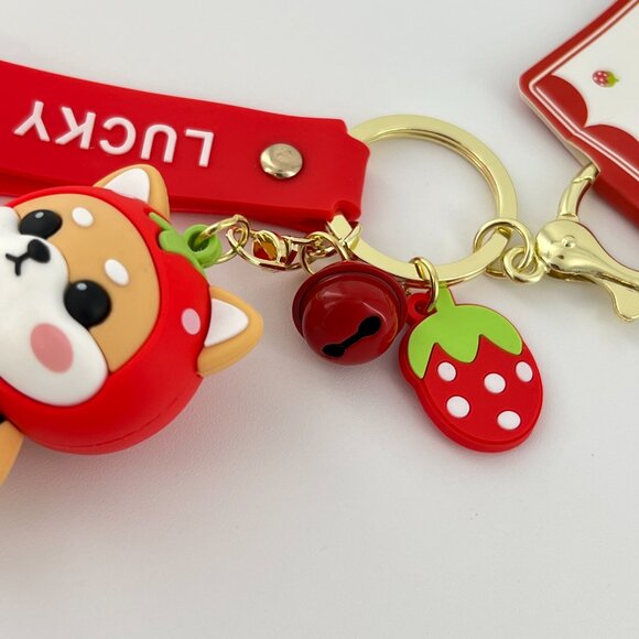 Strawberry Tote Bag J-pop Style with a Cute Red Strawberry Shiba Inu Key - Picture 6 of 10